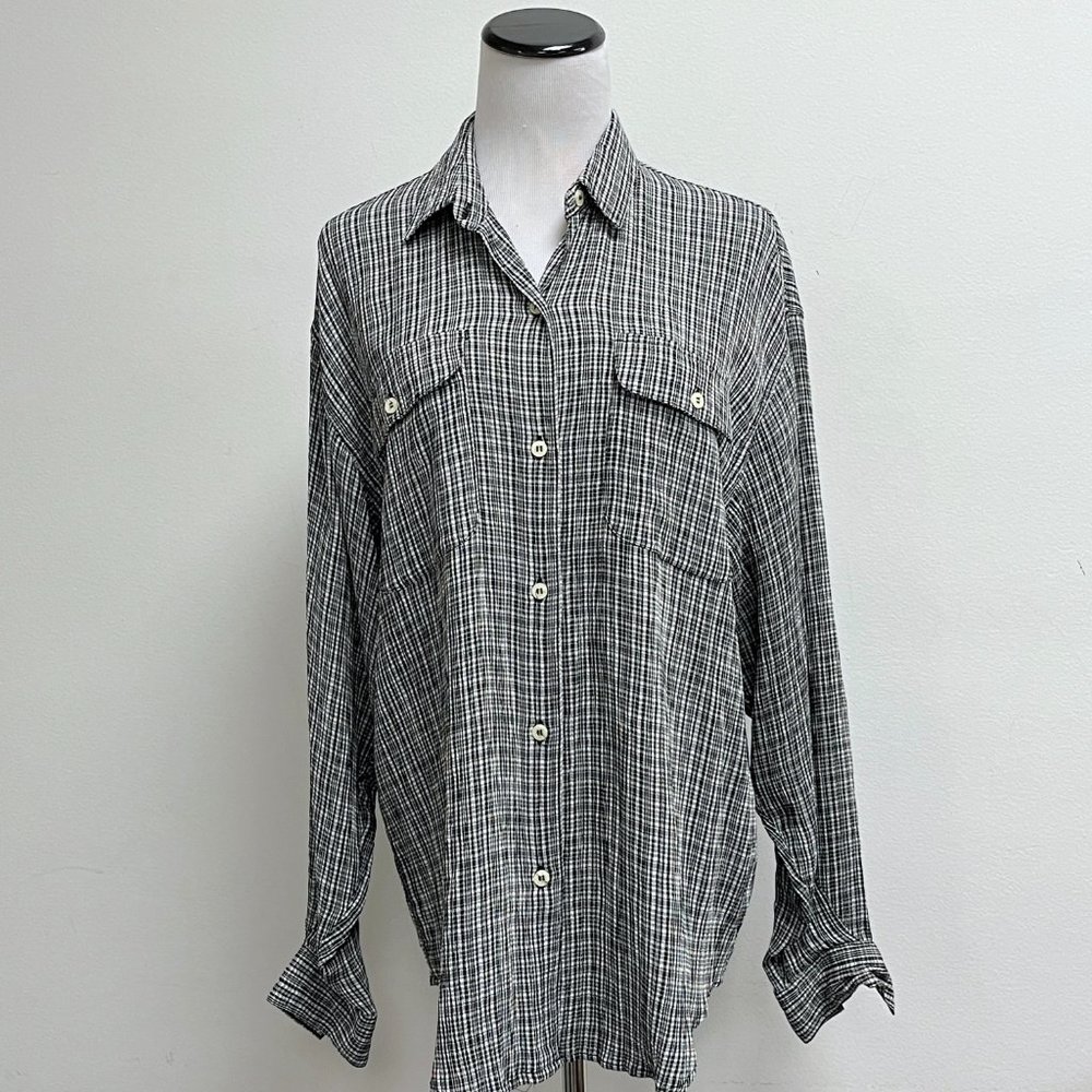 Calvin Klein black white plaid long sleeve button work shirt Vintage oversize M